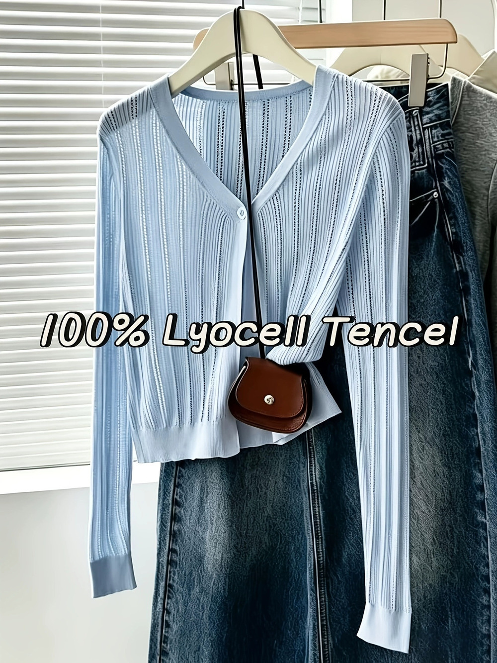 ZARA Women Lyocell Single Breasted Collared Long Sleeve UPF Knit Aircon Cardigan